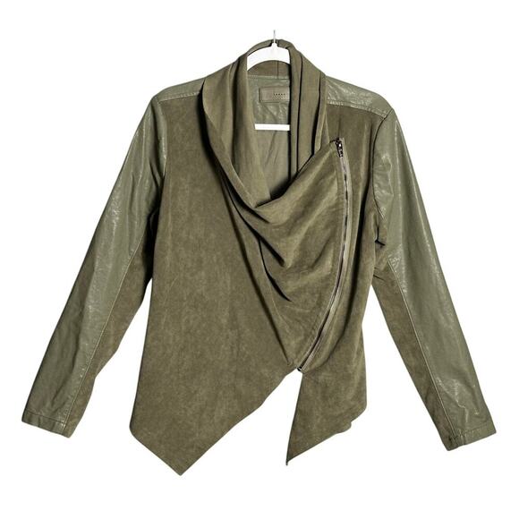 Blank NYC Sz M Drape Jacket Cowl Neck Faux Leather Asymmetric Zip Waterfall moto - Picture 1 of 11